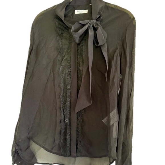 Equipment Tops - NWT Equipment Femme Leema Tie Neck Lace 100% Silk Blouse True Black XS